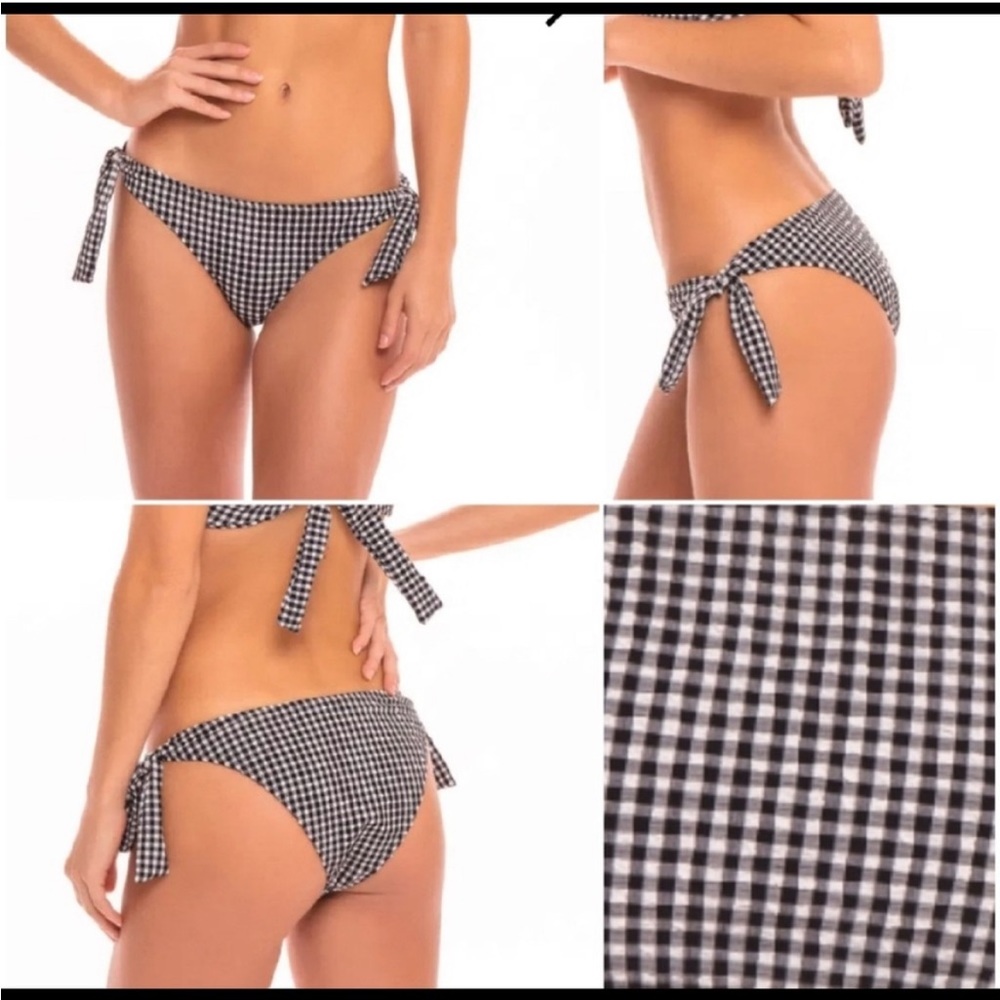 CABANA DEL SOL Black White Gingham Print Side Tie Bikini Bottoms L